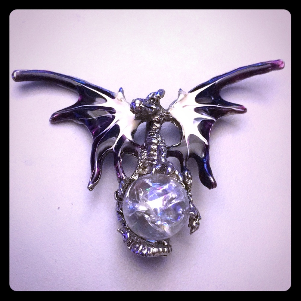 Silver & Purple Dragon w/ Crystal Ball Charm